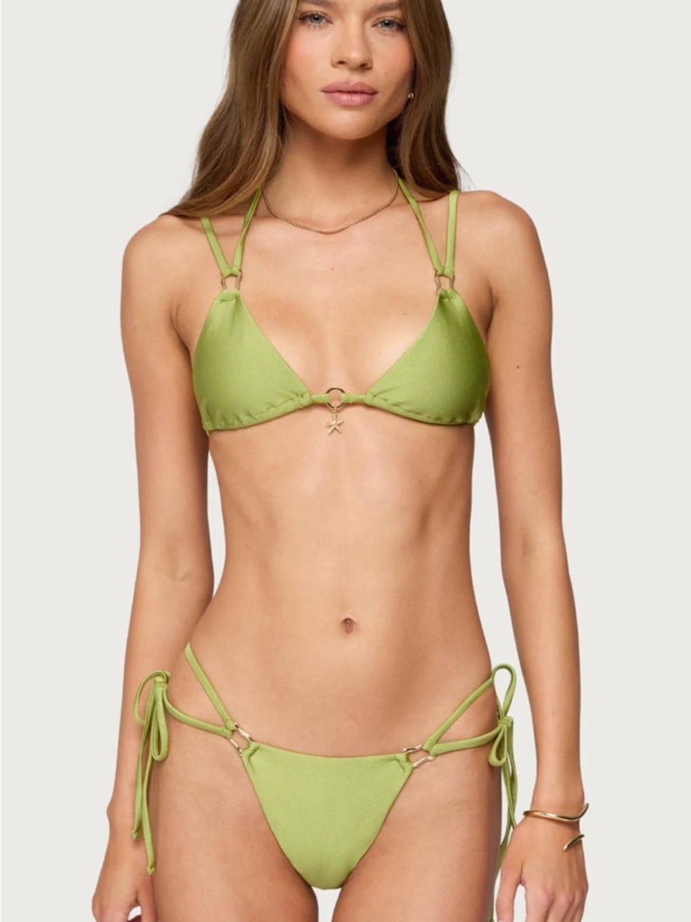 Edikted Olive Green String Triangle Bikini Top